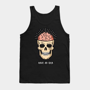 Skull with brain and rays on dark background Tank Top